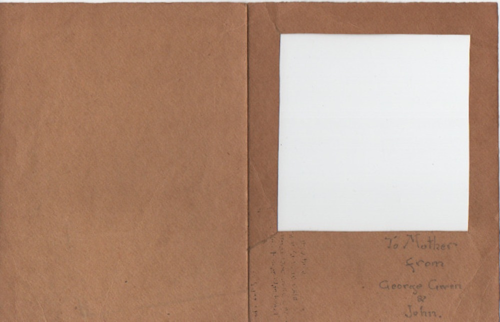 The inscription on the back of the Christmas card.